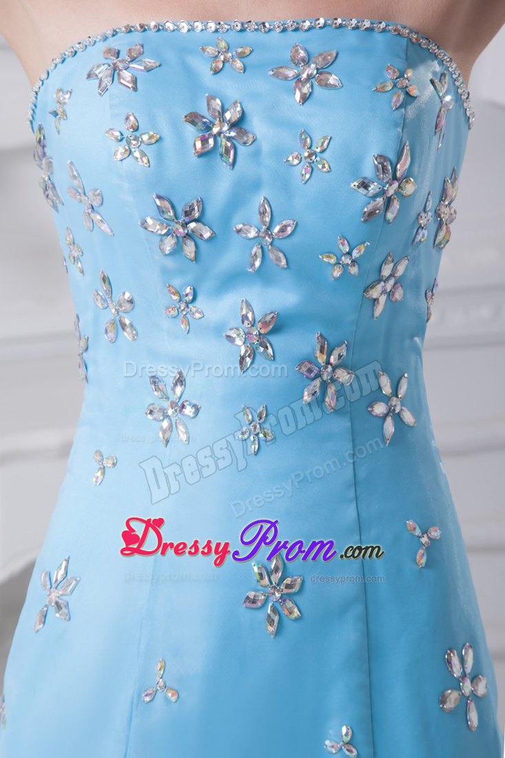 Aqua Blue Mermaid Strapless Ruffles Organza Prom Gown