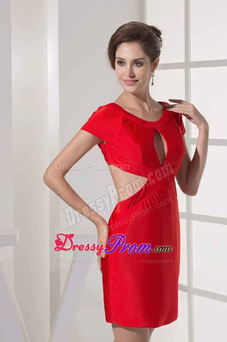 Keyhole Scoop Short Sleeves Prom Pageant Dresses with Cutout Waist