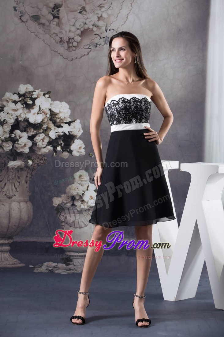 Black and White Prom Cocktail Dress with Lace Decoration to Floor