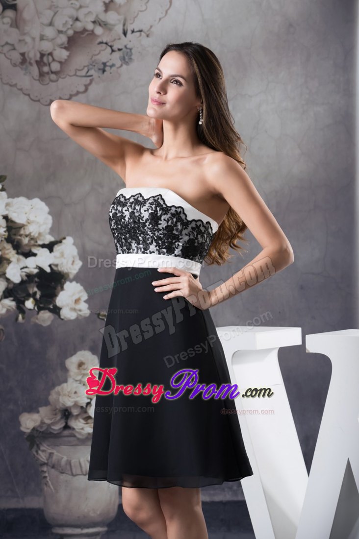 Black and White Prom Cocktail Dress with Lace Decoration to Floor