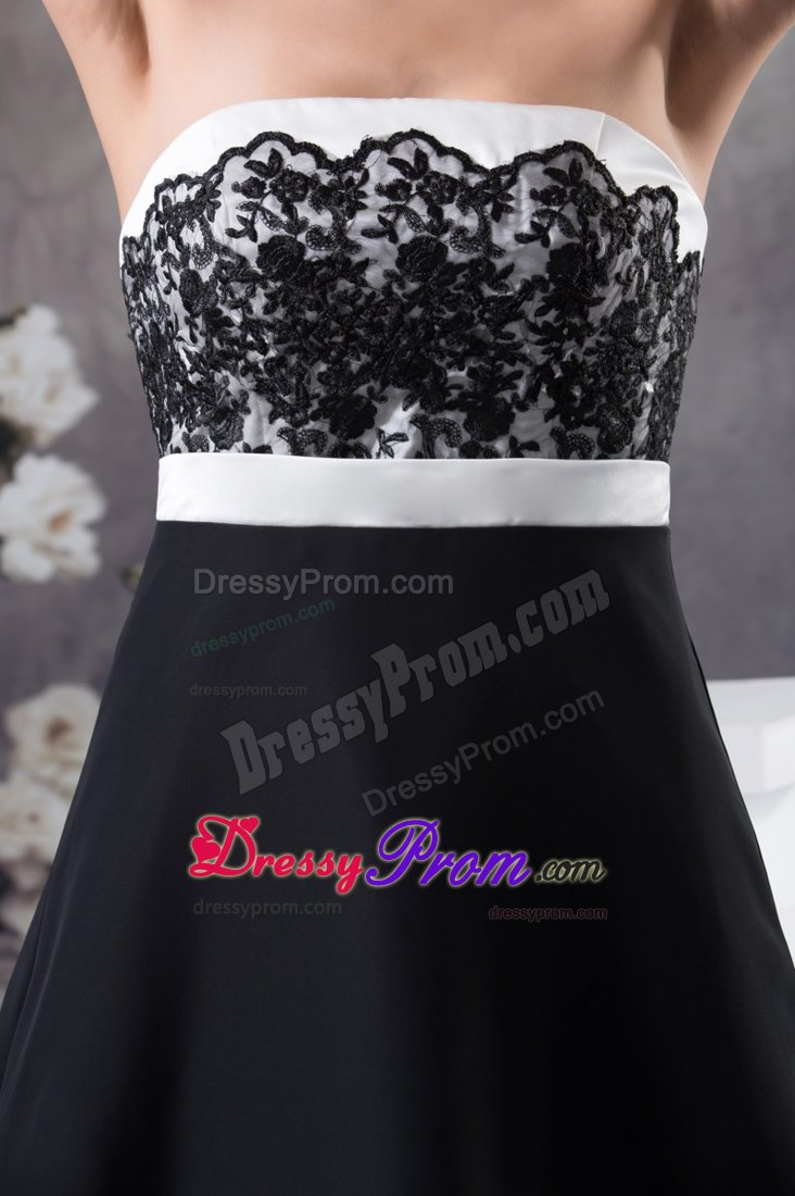 Black and White Prom Cocktail Dress with Lace Decoration to Floor
