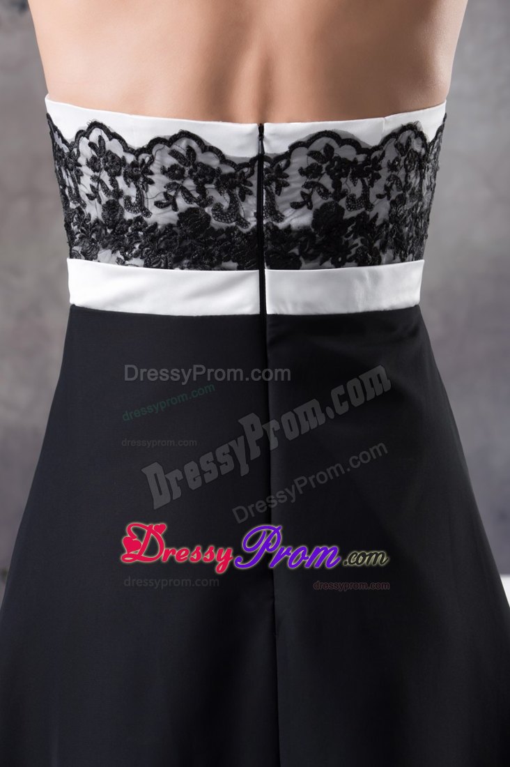 Black and White Prom Cocktail Dress with Lace Decoration to Floor