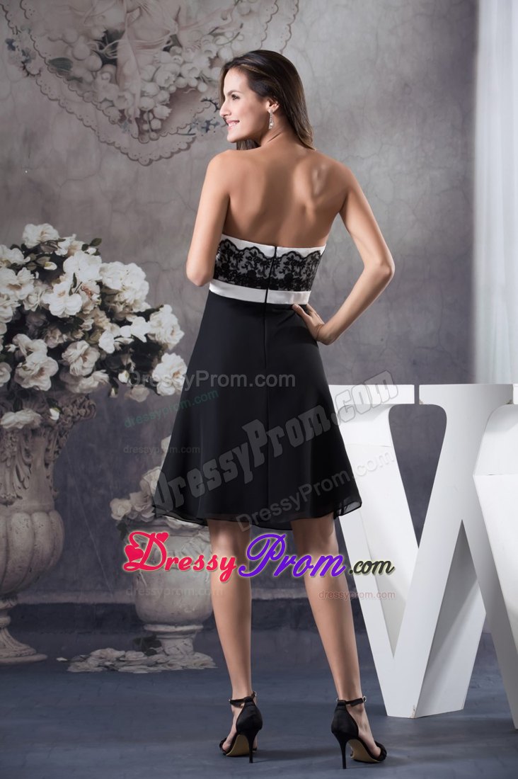 Black and White Prom Cocktail Dress with Lace Decoration to Floor