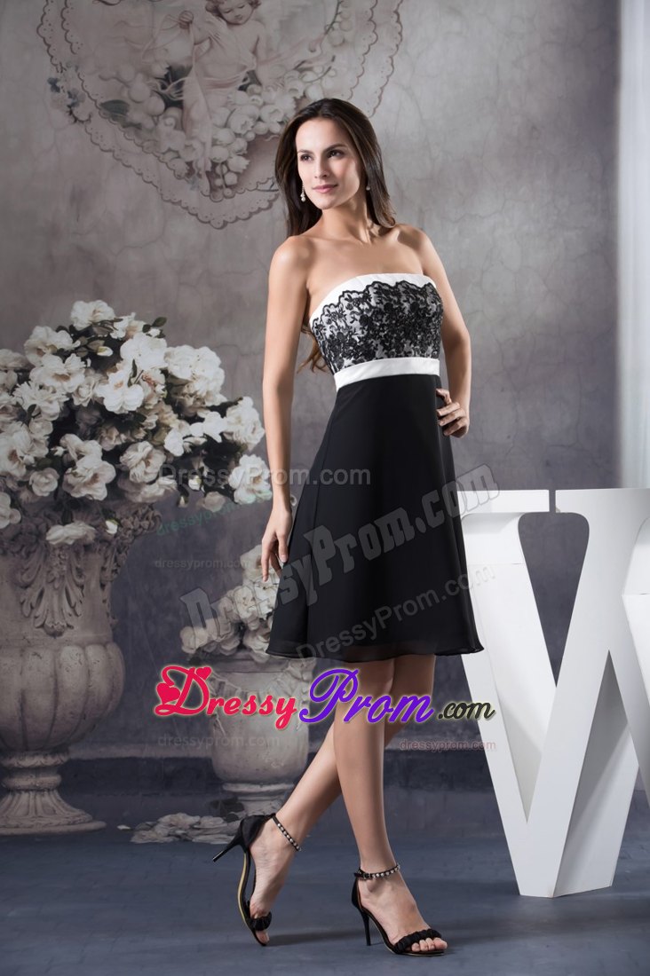 Black and White Prom Cocktail Dress with Lace Decoration to Floor