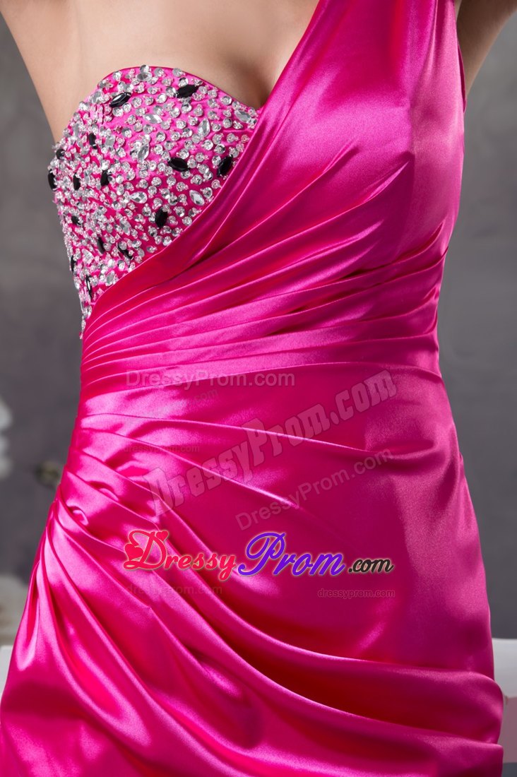 Fuchsia One Shoulder Short Prom Nightclub Dress with Rhinestone
