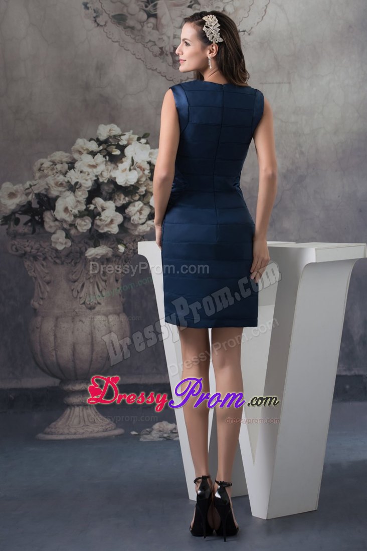 Sheath Navy Blue Straps Forming U-neck Mini Prom Dress for Women