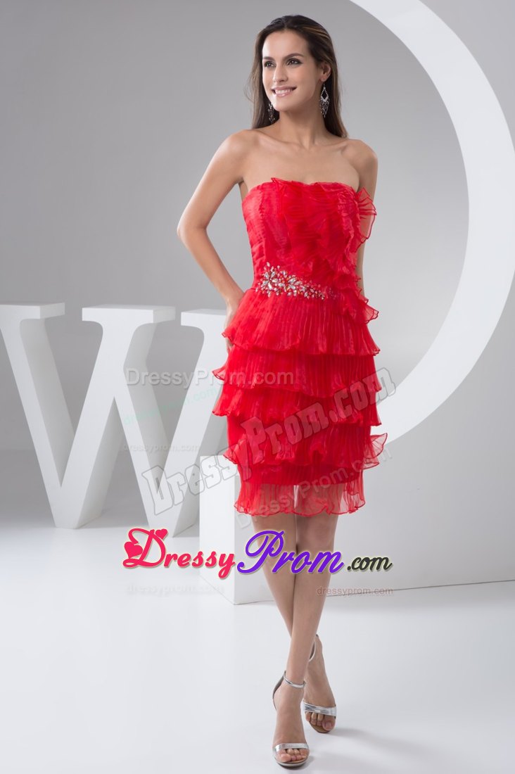 Beading and Pleated Layers Accent Mini-length Prom Celebrity Dress