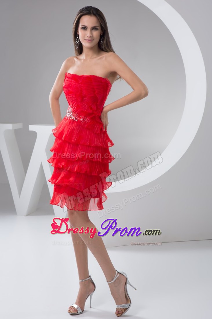 Beading and Pleated Layers Accent Mini-length Prom Celebrity Dress