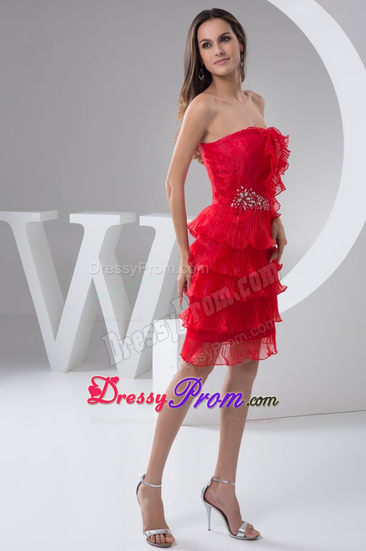 Beading and Pleated Layers Accent Mini-length Prom Celebrity Dress