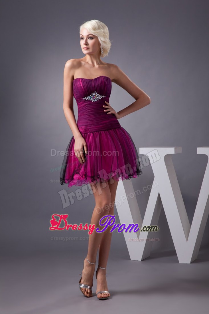 Beaded and Ruched Prom Dresses in Black and Hot Pink Organza