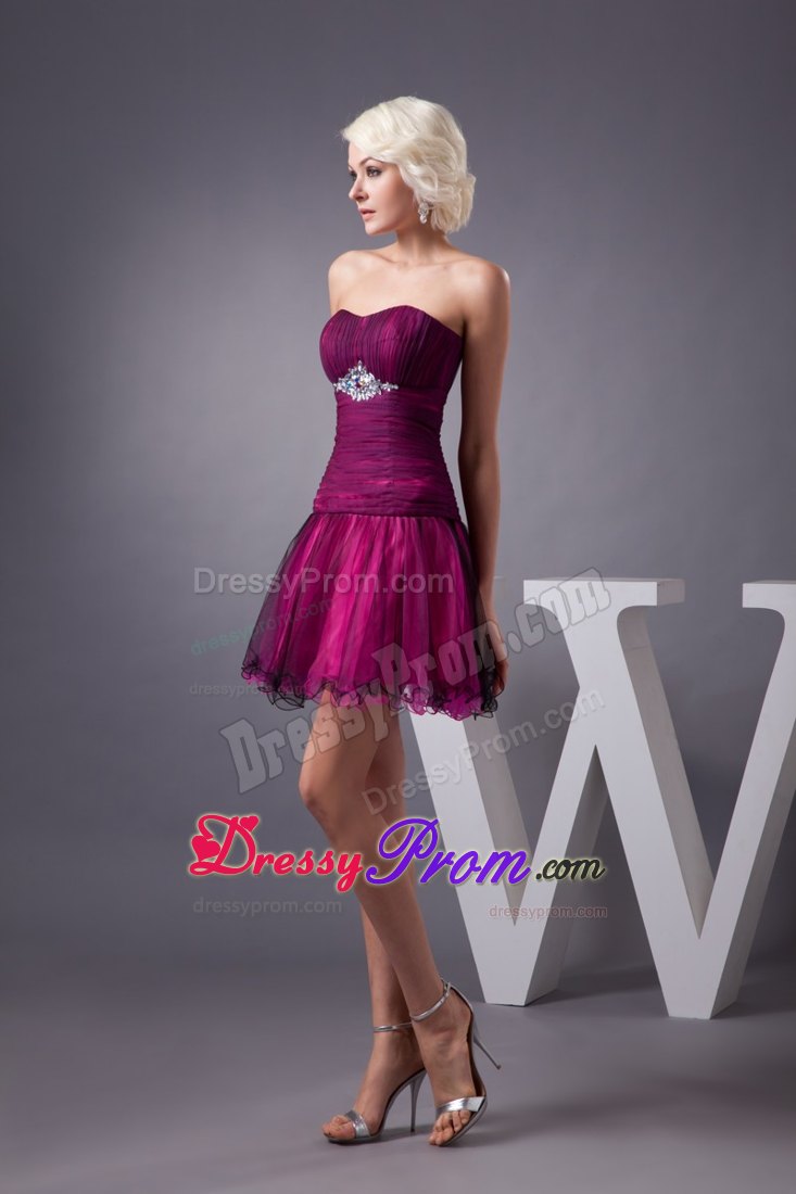 Beaded and Ruched Prom Dresses in Black and Hot Pink Organza
