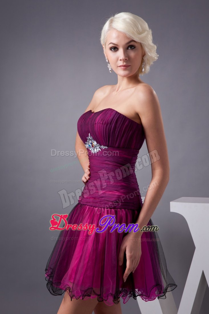 Beaded and Ruched Prom Dresses in Black and Hot Pink Organza