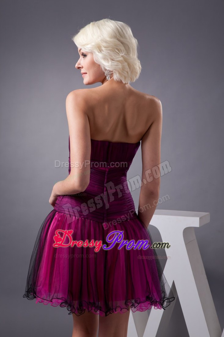 Beaded and Ruched Prom Dresses in Black and Hot Pink Organza