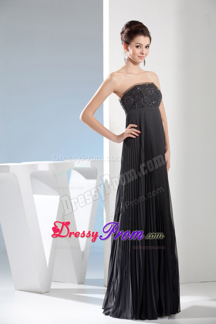 Beading Long Black Strapless Prom Dress with Empire and Pleating