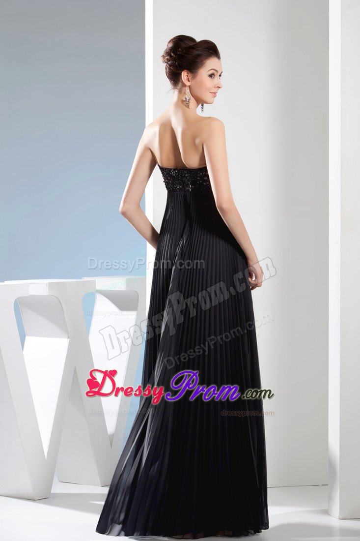 Beading Long Black Strapless Prom Dress with Empire and Pleating
