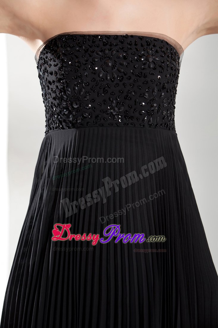 Beading Long Black Strapless Prom Dress with Empire and Pleating