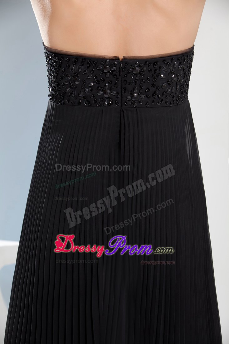 Beading Long Black Strapless Prom Dress with Empire and Pleating