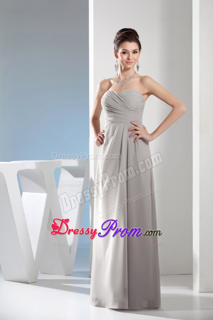Column Sweetheart Ruching Gray Long Prom Bridesmaid Dress