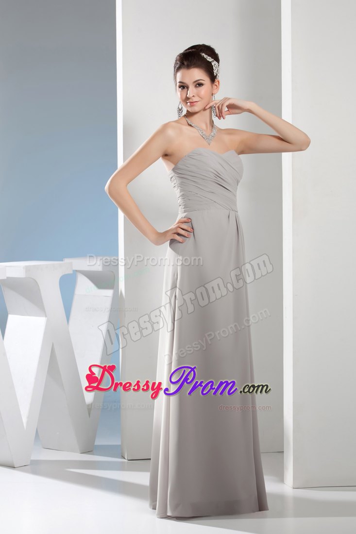 Column Sweetheart Ruching Gray Long Prom Bridesmaid Dress