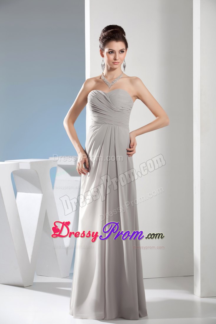 Column Sweetheart Ruching Gray Long Prom Bridesmaid Dress