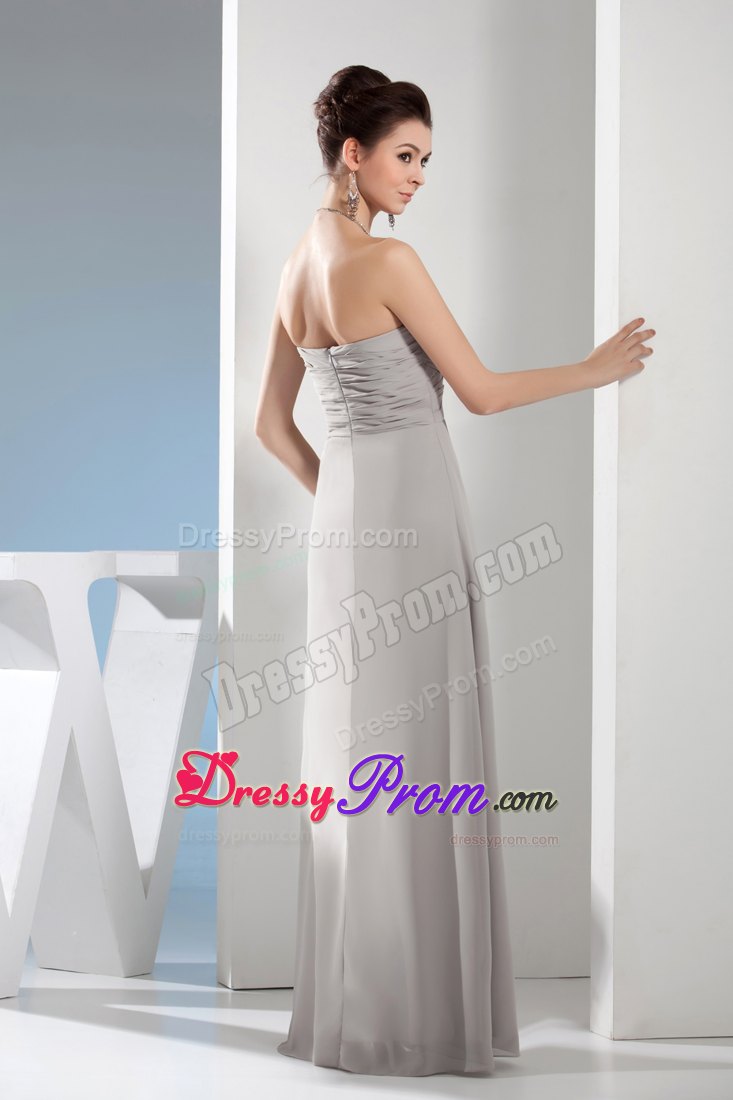 Column Sweetheart Ruching Gray Long Prom Bridesmaid Dress