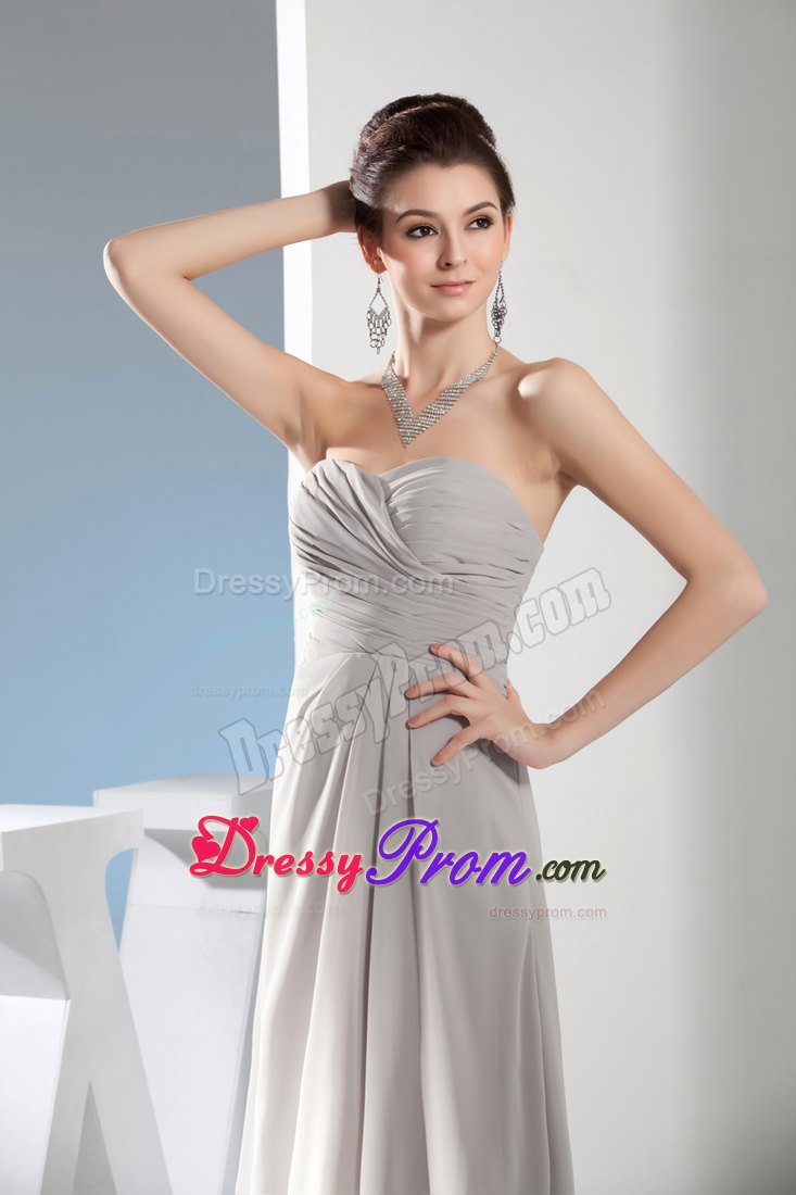Column Sweetheart Ruching Gray Long Prom Bridesmaid Dress