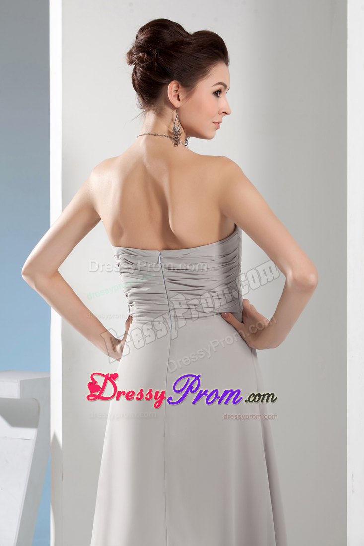 Column Sweetheart Ruching Gray Long Prom Bridesmaid Dress
