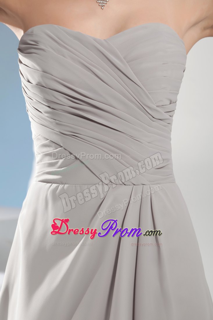 Column Sweetheart Ruching Gray Long Prom Bridesmaid Dress