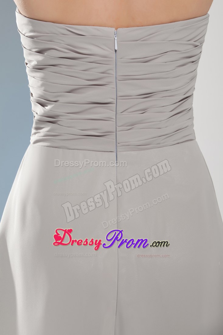 Column Sweetheart Ruching Gray Long Prom Bridesmaid Dress