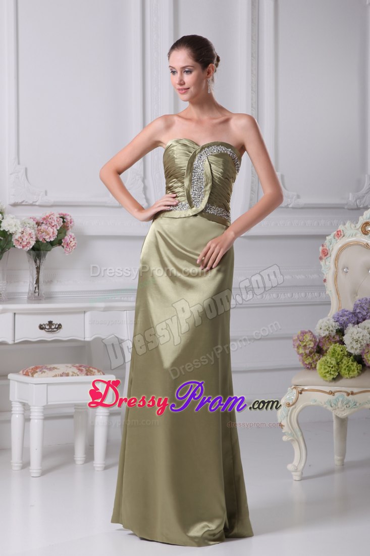 Olive Green Twisted Beading and Ruching Bodice Prom Formal Dress