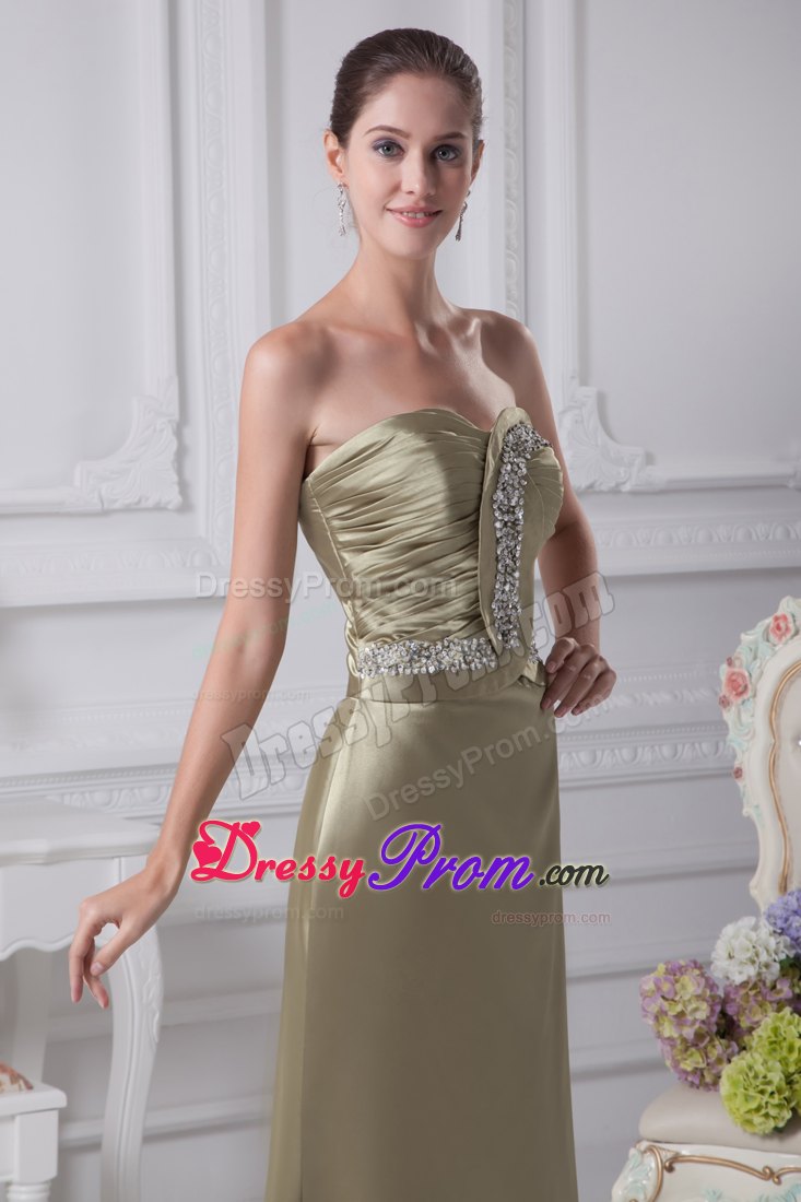 Olive Green Twisted Beading and Ruching Bodice Prom Formal Dress