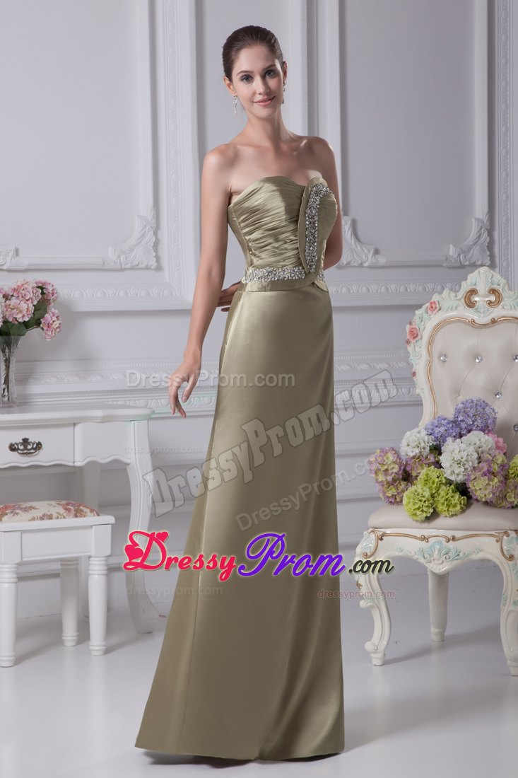Olive Green Twisted Beading and Ruching Bodice Prom Formal Dress