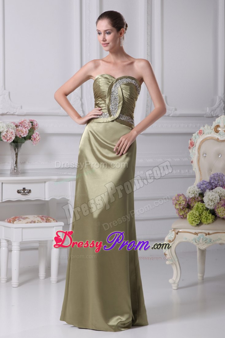 Olive Green Twisted Beading and Ruching Bodice Prom Formal Dress