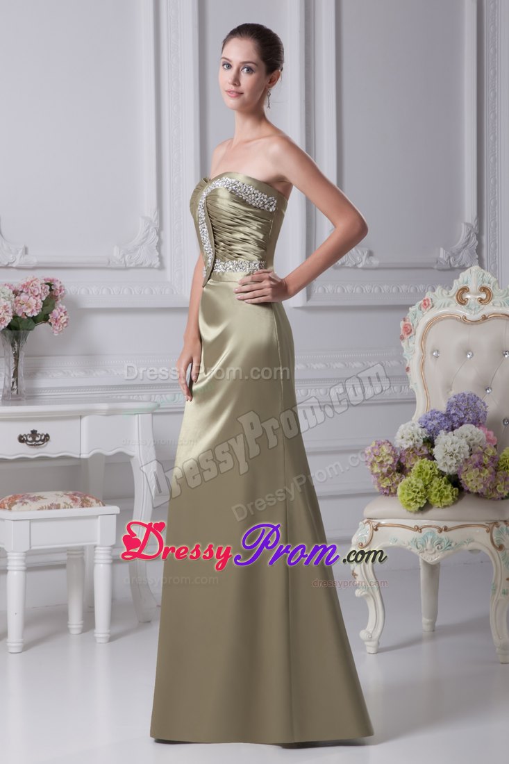 Olive Green Twisted Beading and Ruching Bodice Prom Formal Dress