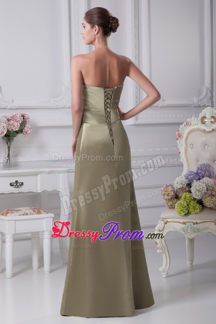 Olive Green Twisted Beading and Ruching Bodice Prom Formal Dress