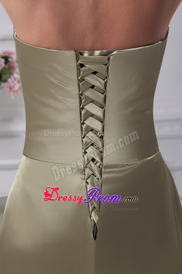 Olive Green Twisted Beading and Ruching Bodice Prom Formal Dress