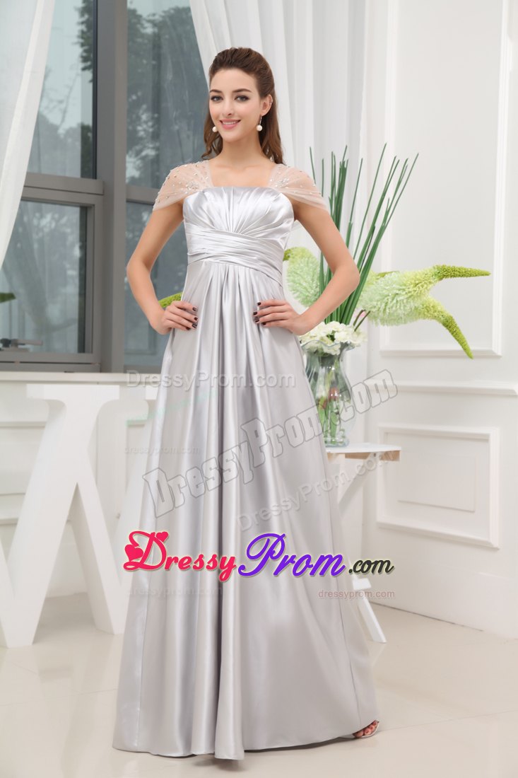 Ruching Long Prom Dress in Grey with Beading Wrap Made in Taffeta