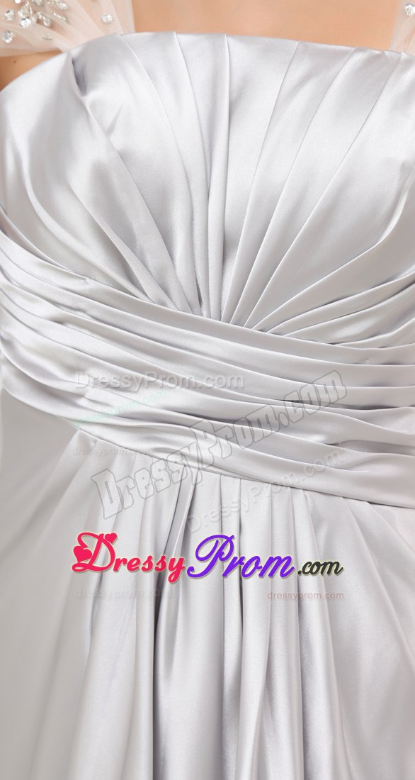 Ruching Long Prom Dress in Grey with Beading Wrap Made in Taffeta