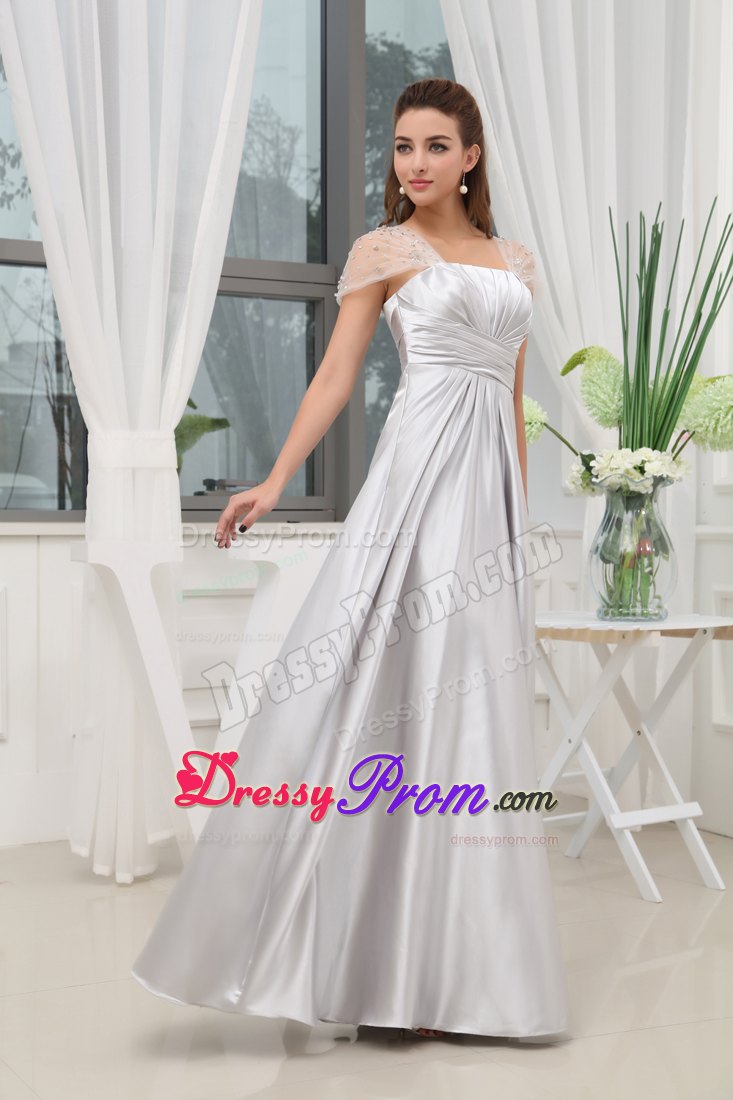Ruching Long Prom Dress in Grey with Beading Wrap Made in Taffeta