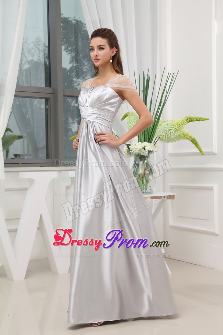 Ruching Long Prom Dress in Grey with Beading Wrap Made in Taffeta