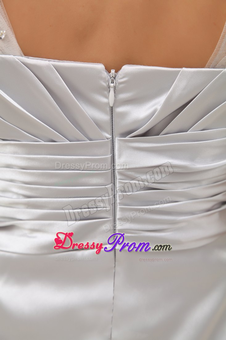 Ruching Long Prom Dress in Grey with Beading Wrap Made in Taffeta