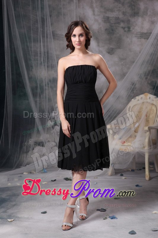 Column Ruching Prom Little Black Dress to Tea-length with Wide Sash
