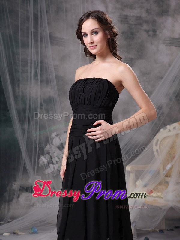 Column Ruching Prom Little Black Dress to Tea-length with Wide Sash