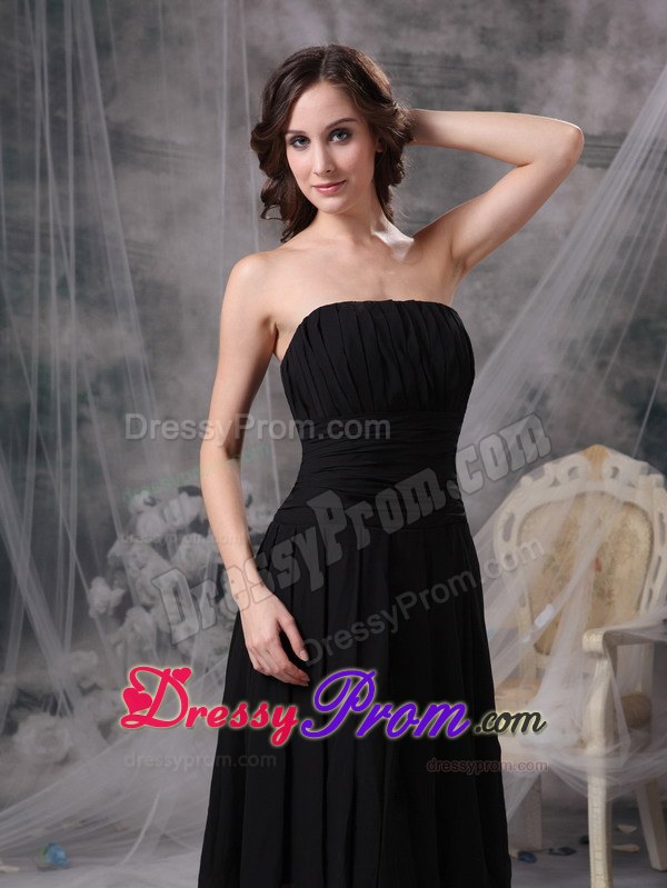Column Ruching Prom Little Black Dress to Tea-length with Wide Sash