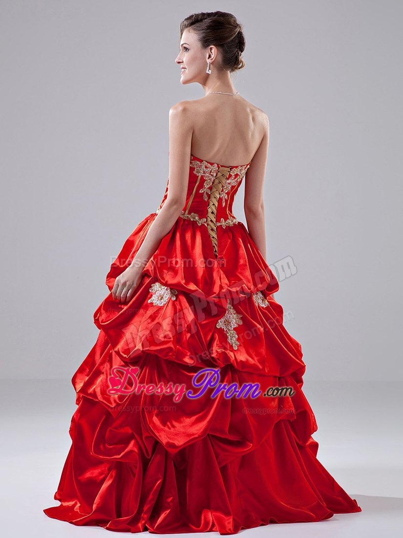 Appliques A-Line Flame Orange Strapless Dresses For a Quinceanera