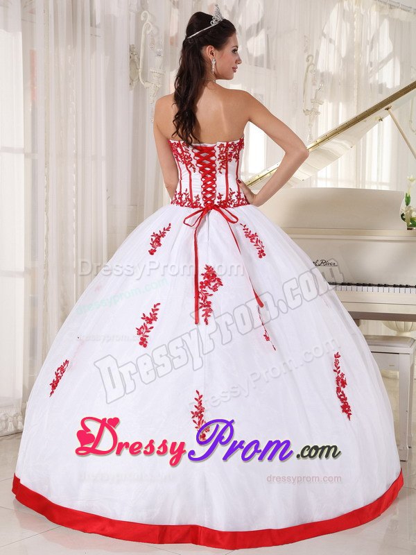 White Ball Gown Strapless Appliques Quinceanera Gowns