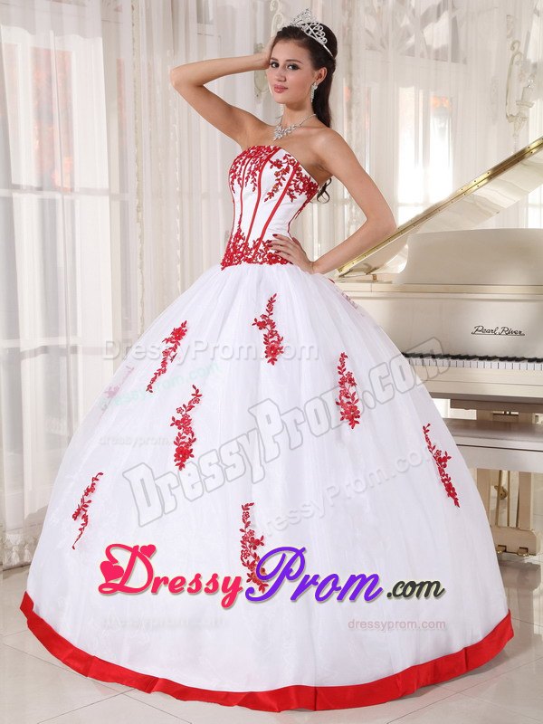 White Ball Gown Strapless Appliques Quinceanera Gowns