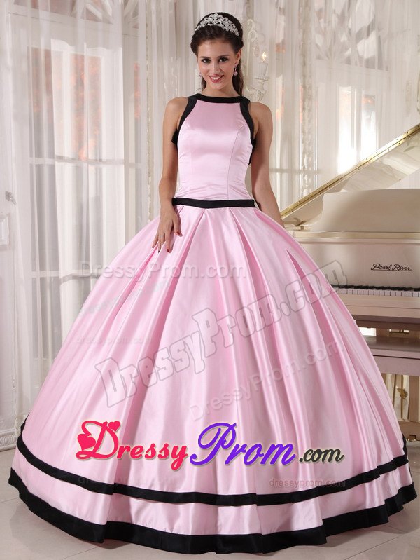 Baby Pink and Black Ball Gown Bateau Sweet 16 Dresses