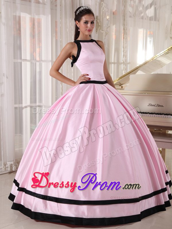 Baby Pink and Black Ball Gown Bateau Sweet 16 Dresses