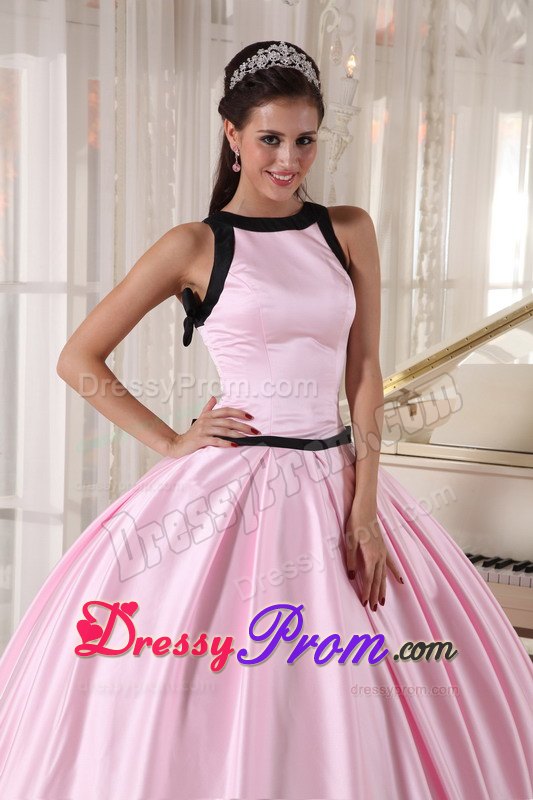 Baby Pink and Black Ball Gown Bateau Sweet 16 Dresses